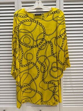 Yellow Chain-Print Midi Dress